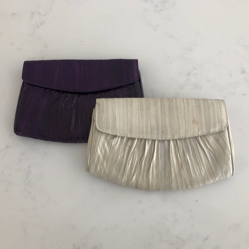 Set of 2 Genuine Eel Skin Clutch Evening Bags Vintage Style